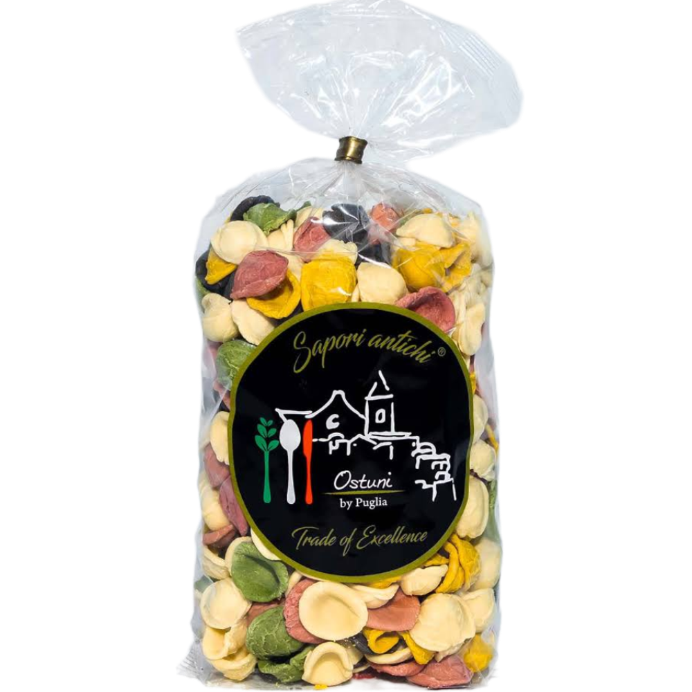 6Kg di Orecchiette ai Cinque Gusti (Bietola Rossa, Spinaci, Nero di Seppia, Curcuma e Classiche) - 12 Pezzi da 500g