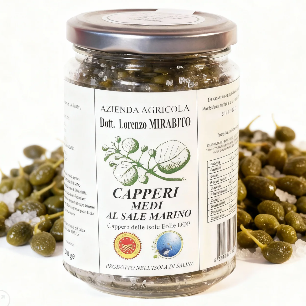 Capperi Medi di Salina (Isole Eolie DOP) al Sale Marino - 200g