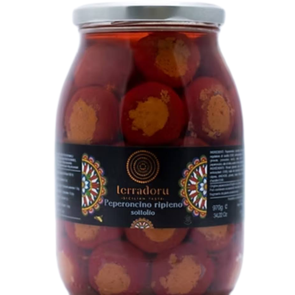 Peperoncini Ripieni di Tonno, Capperi, Olive e Acciughe Sott'Olio - 970g