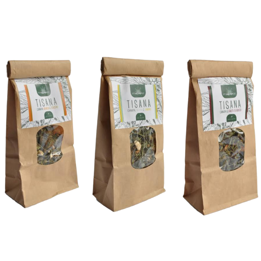 Mix Tisane di Canapa: Arancia e Zenzero | Menta Limone | Frutti di Bosco - 3 Tisane da 25g l'una