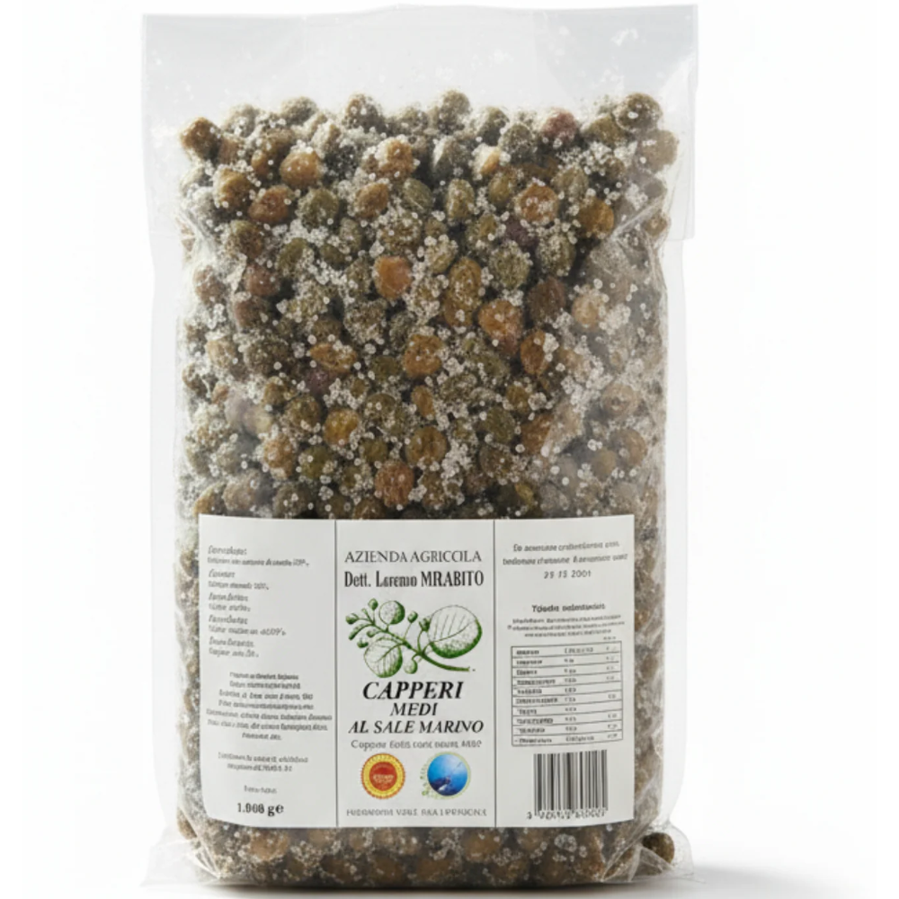 Capperi Medi di Salina (Isole Eolie DOP) al Sale Marino - 125g, 250g, 500g o 1kg