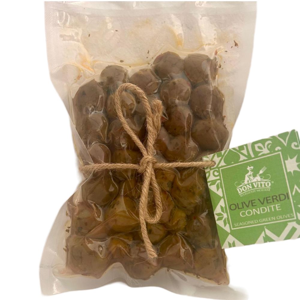 Olive Verdi Nocellara Siciliane Schiacciate Condite - 250g o 1Kg