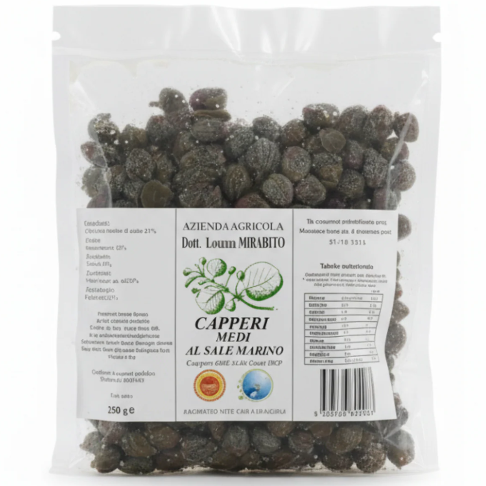 Capperi Medi di Salina (Isole Eolie DOP) al Sale Marino - 125g, 250g, 500g o 1kg