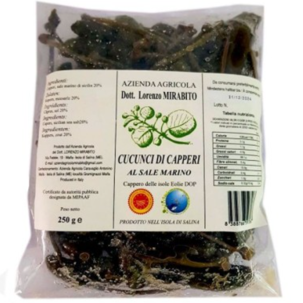 Cucunci di Capperi di Salina (Isole Eolie DOP) al Sale Marino - 200g