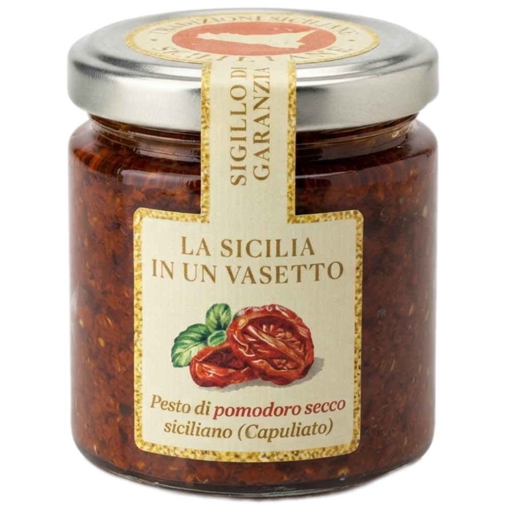 Pesto di Pomodoro Secco Siciliano "Capuliato" con Pomodori secchi, Aglio, Basilico, Capperi - 190g