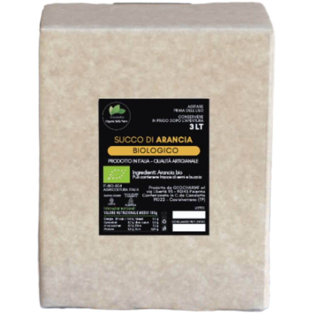 6 Litri di Succo di Arancia Biologico Puro di Sicilia - 6 Litri (2 Bag in Box da 3 Litri)