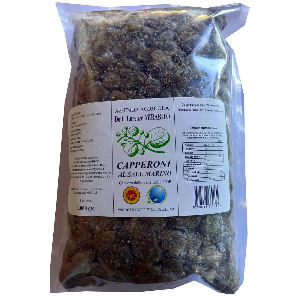 Capperoni di Salina (Isole Eolie DOP) al Sale Marino - 250g, 500g o 1kg