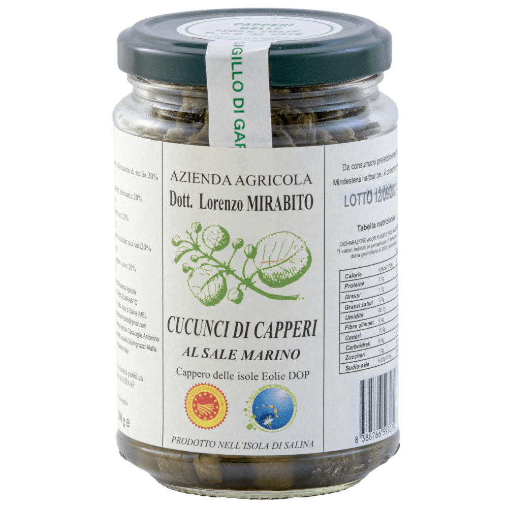 Cucunci di Capperi di Salina (Isole Eolie DOP) al Sale Marino - 150g