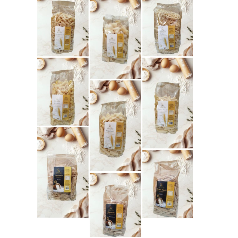 9Kg o 18Kg di Pasta Mista di Grano Duro Siciliano Trafilata al Bronzo a Lenta Essiccazione: Maccheroncelli, Paccheri, Reginette, Reginette Integrali, Penne rigate, Penne Rigate Integrali, Rigatoni, Rigatoni Integrali, Fusilli