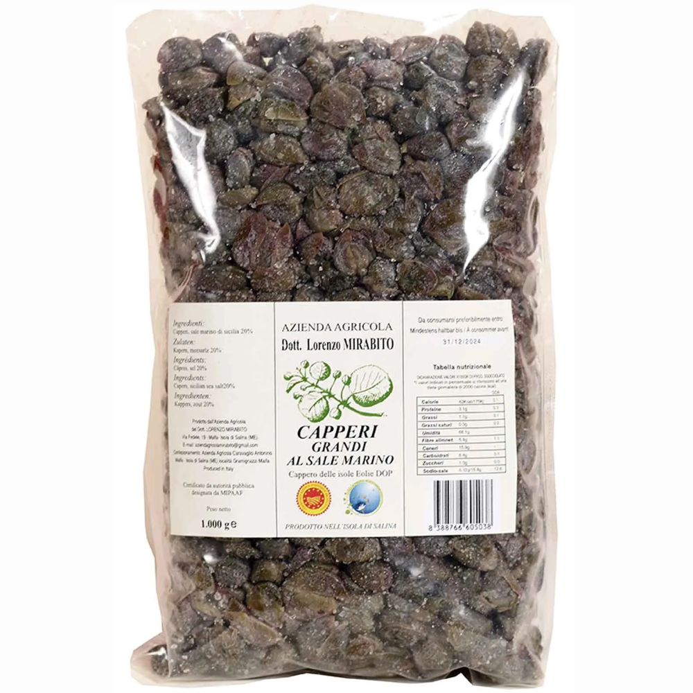 Capperi Grandi di Salina (Isole Eolie DOP) al Sale Marino - 125g, 250g, 500g o 1kg
