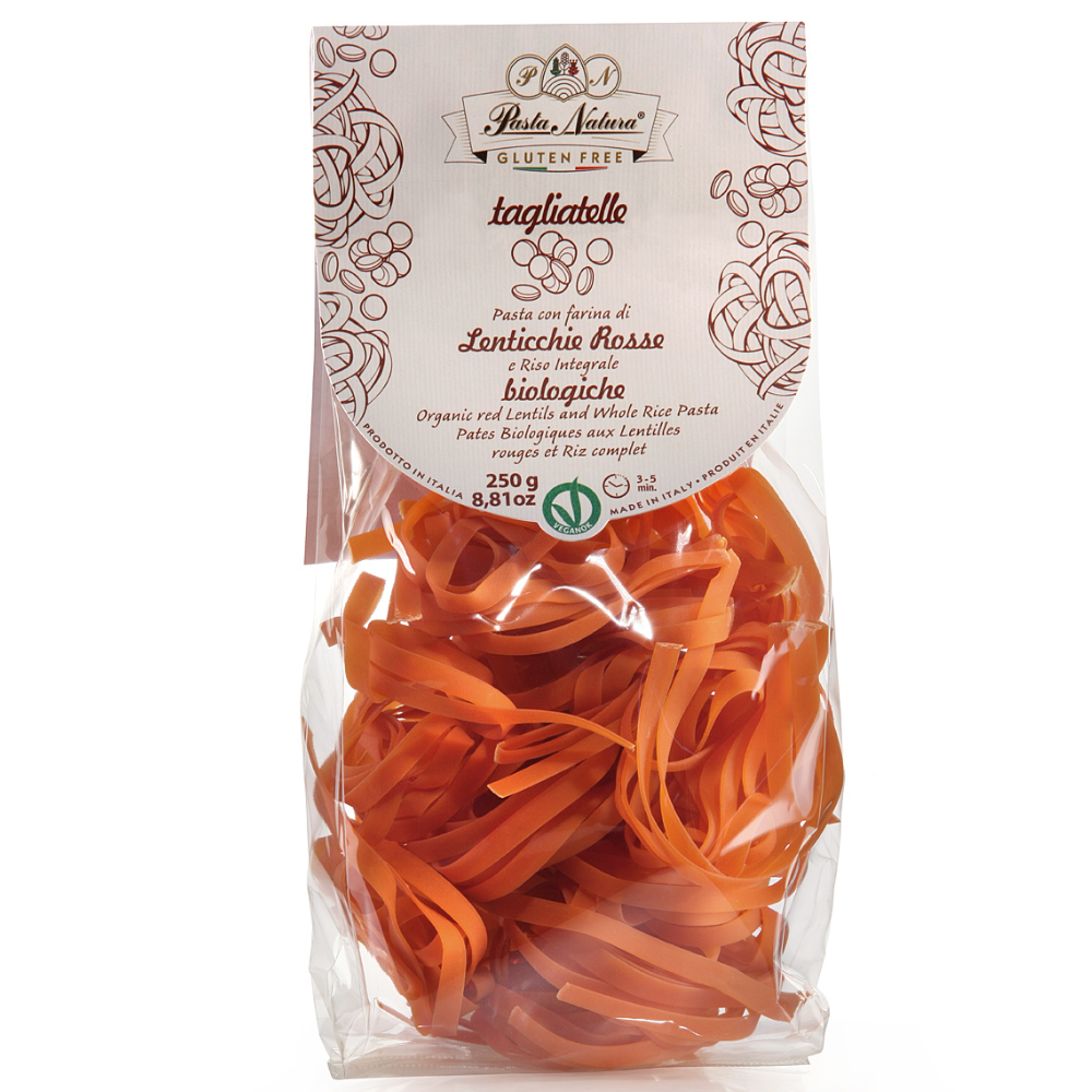 Tagliatelle di Lenticchie Rosse e Riso Integrale Bio - Gluten Free e Vegan Trafilata al Bronzo