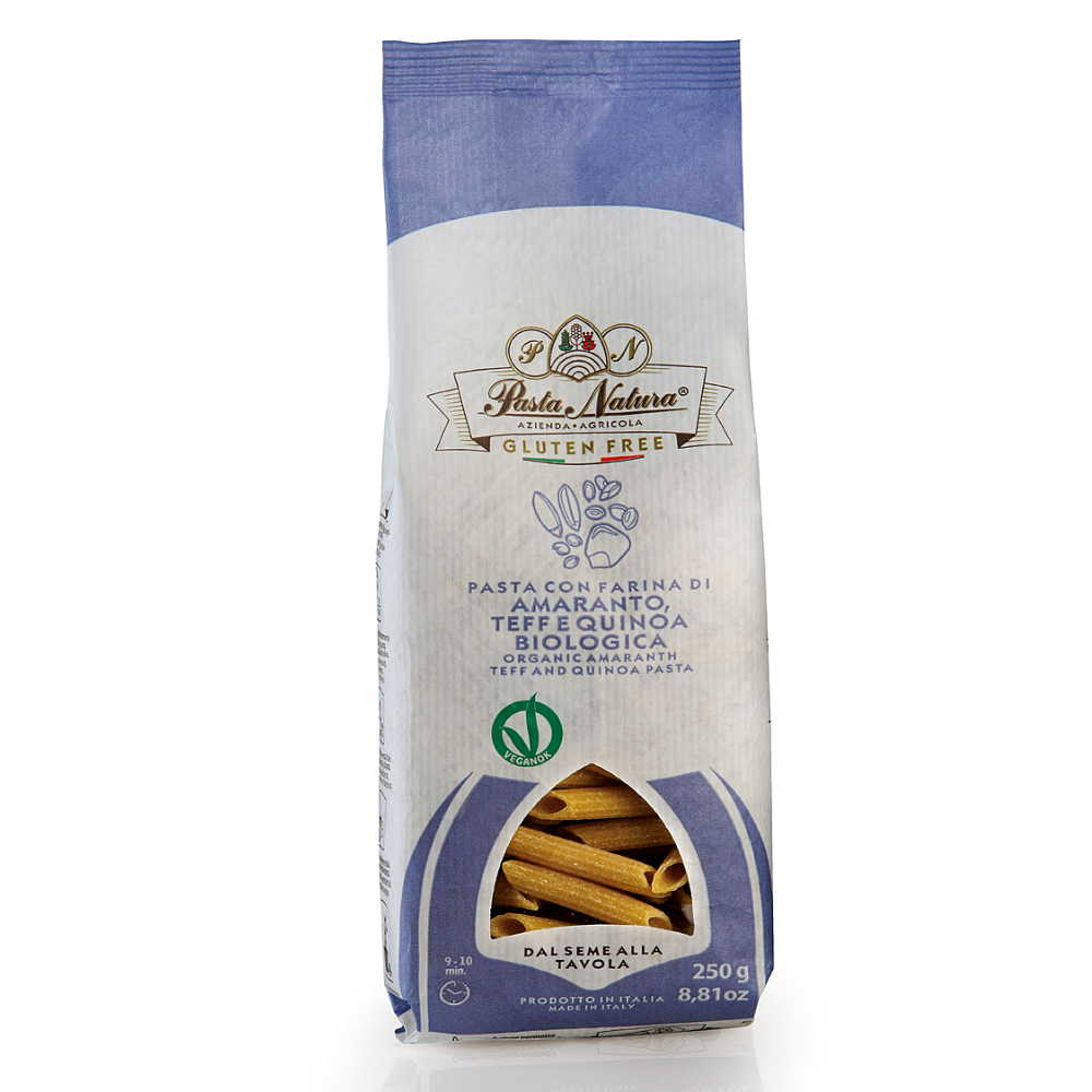Penne di Amaranto, Teff, Quinoa, Mais e Riso Bio - Gluten Free e Vegan Trafilata al Bronzo