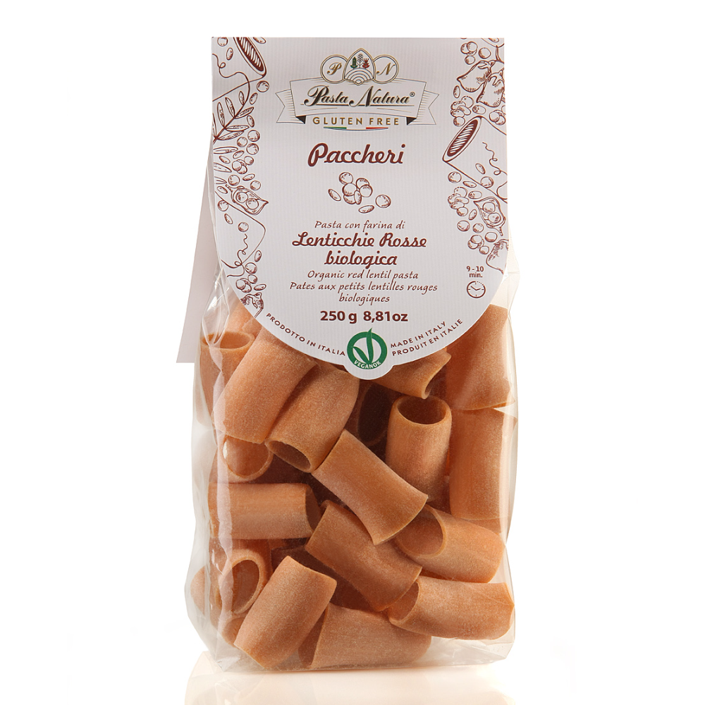 Paccheri di Lenticchie Rosse & Riso Integrale Bio - Gluten Free e Vegan Trafilata al Bronzo