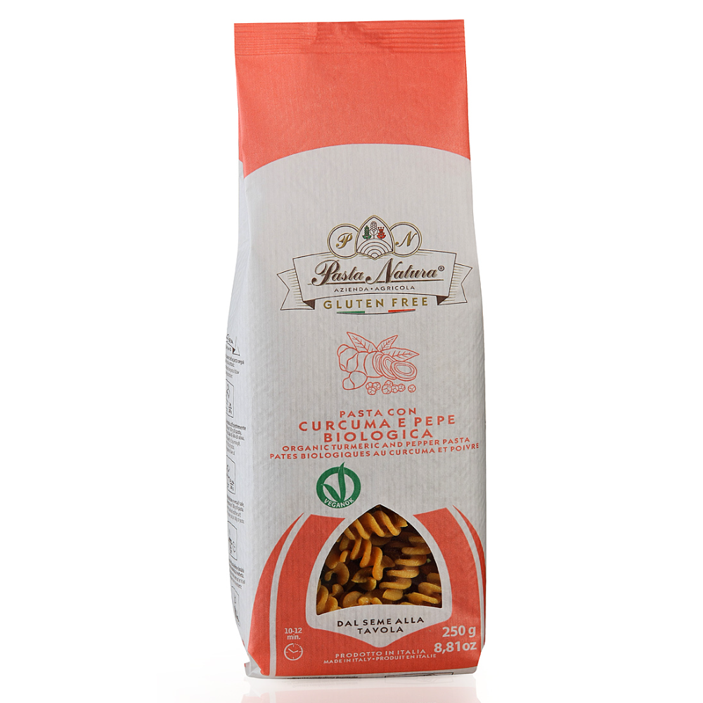 Fusilli con Curcuma & Pepe Bio - Gluten Free e Vegan Trafilata al Bronzo