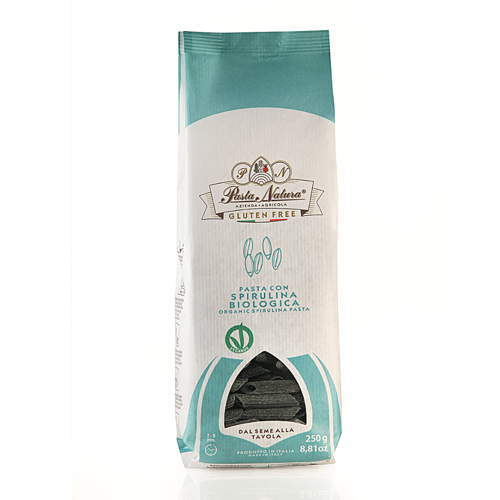 Penne con Spirulina e Riso Integrale BIO - Gluten Free e Vegan Trafilata al Bronzo