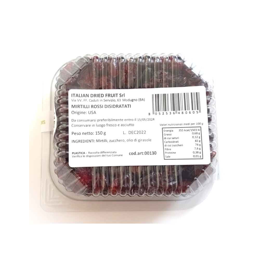 Mirtilli Rossi Disidratati - 10 vaschette da 150g