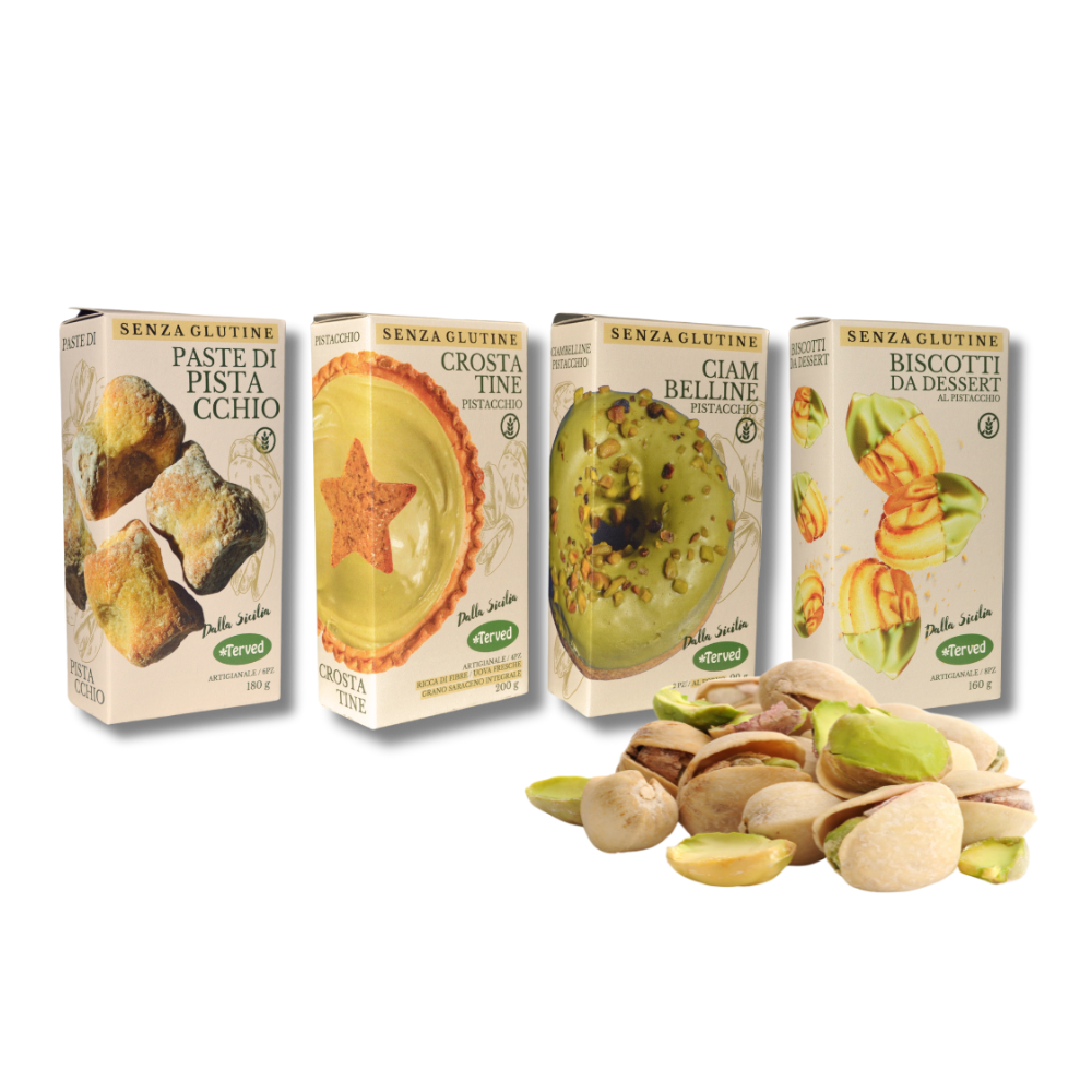 Combo Prodotti al Pistacchio Senza Glutine: Paste di Pistacchio, Crostatine al Pistacchio, Donuts al Pistacchio e Biscotti Dessert al Pistacchio