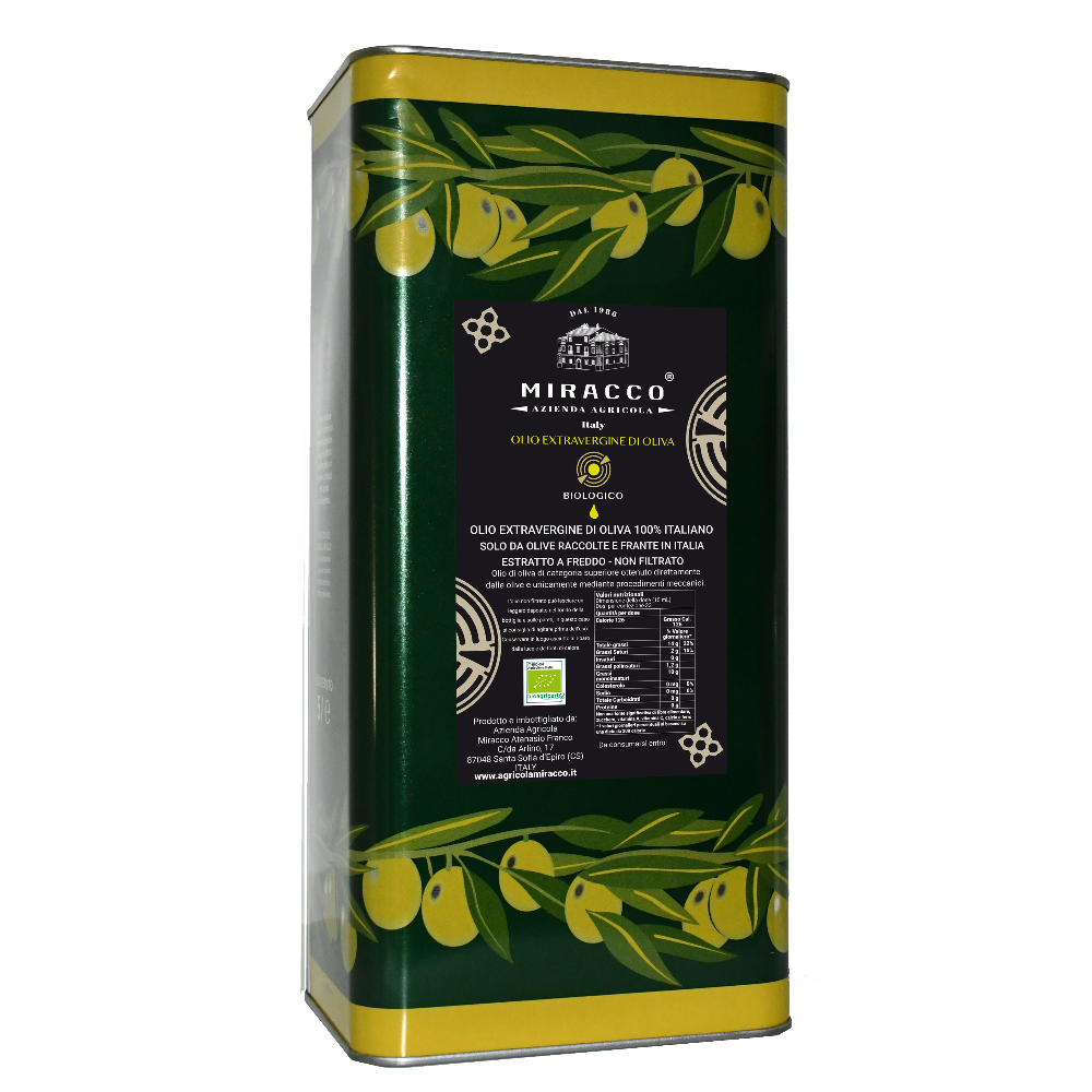 Olio Extravergine di Oliva Biologico Calabrese - Latta da 5 Litri