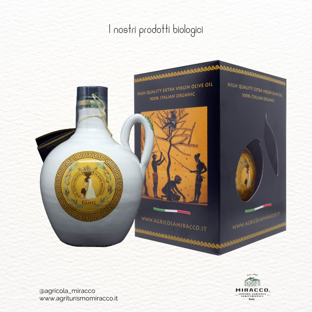 Olio Extravergine di Oliva Italiano Biologico Estratto a Freddo - Bottiglia in Ceramica da 50 cl