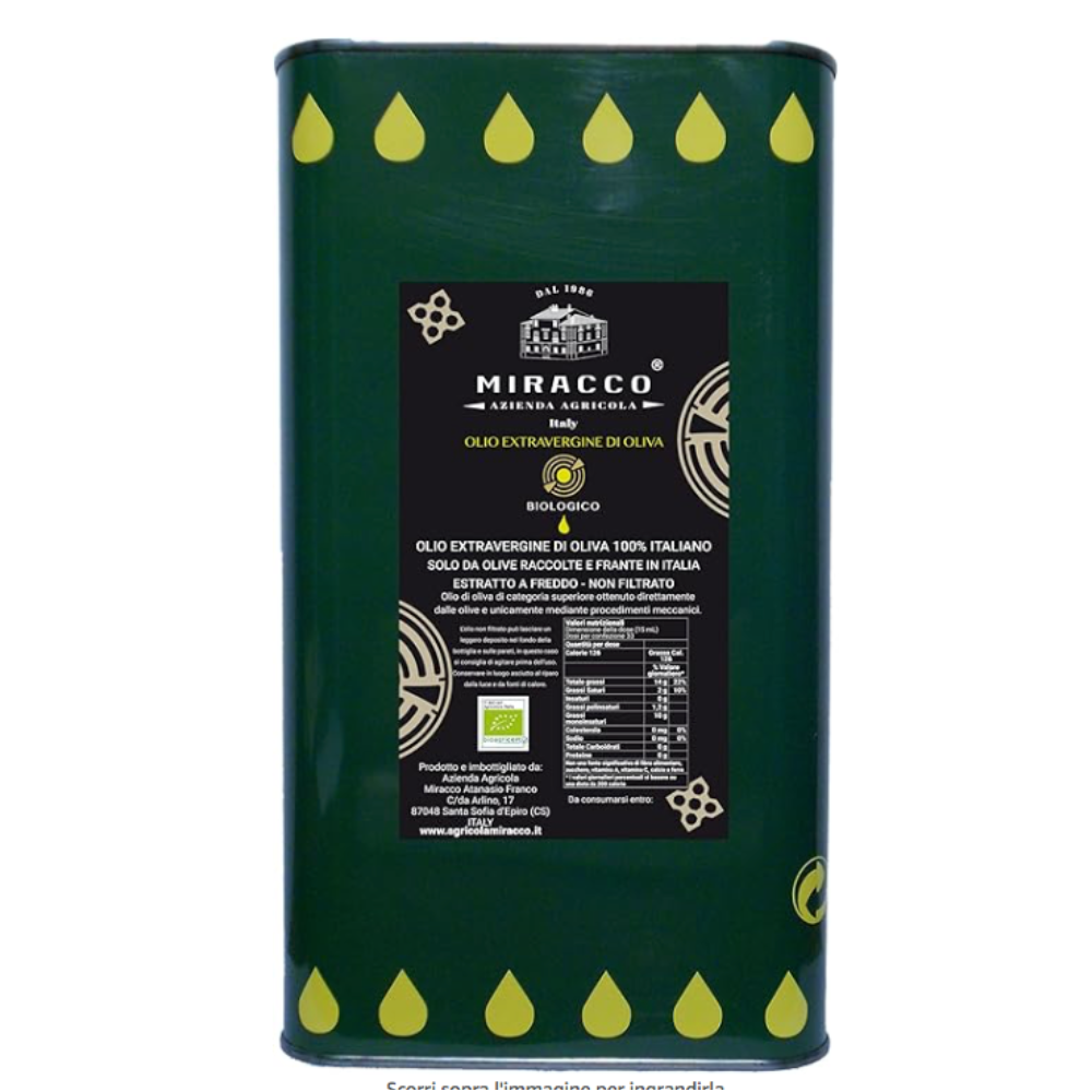 Olio Extravergine di Oliva Biologico Calabrese - Lattina da 3 Litri