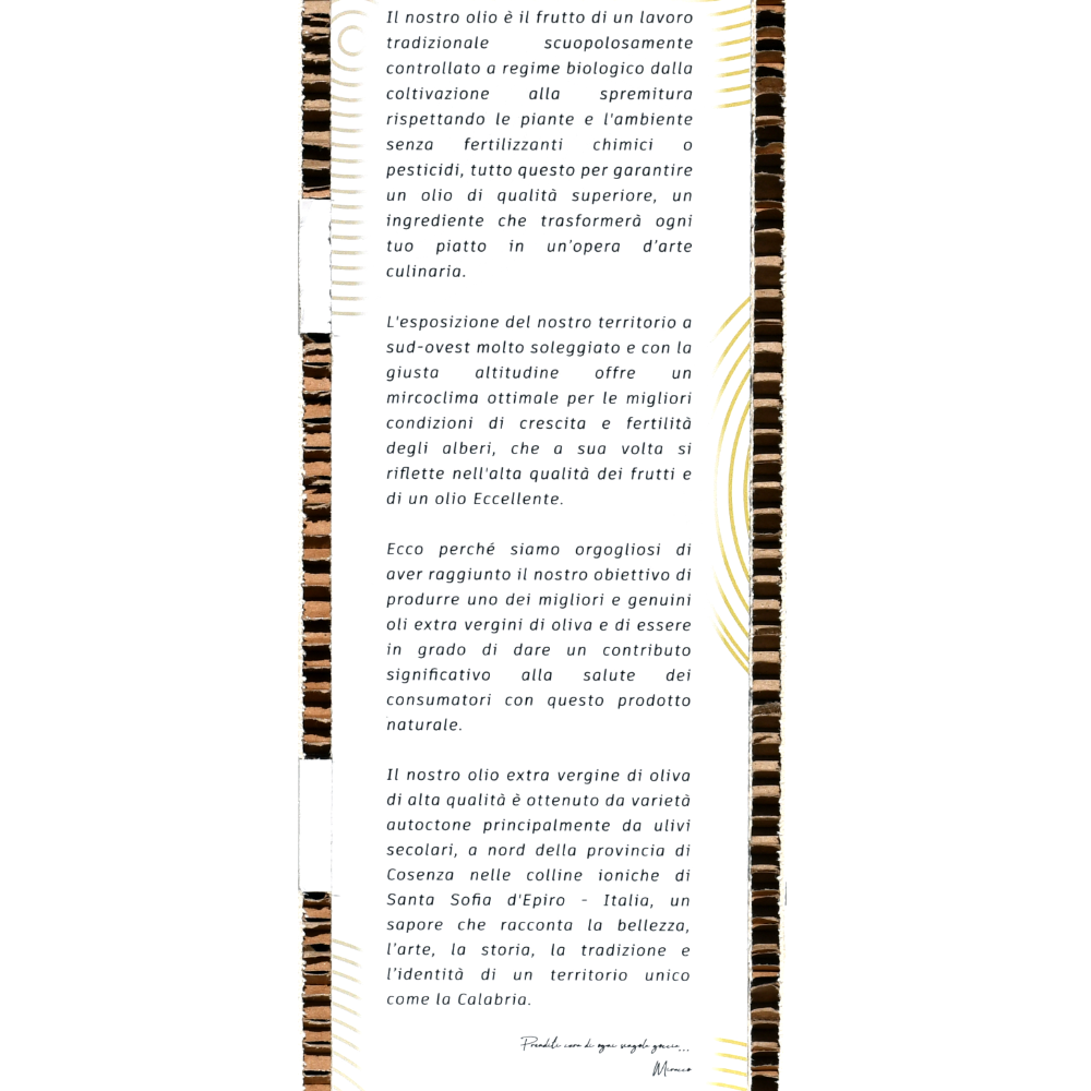 Olio Extravergine di Oliva Italiano Biologico Estratto a Freddo - 50 cl