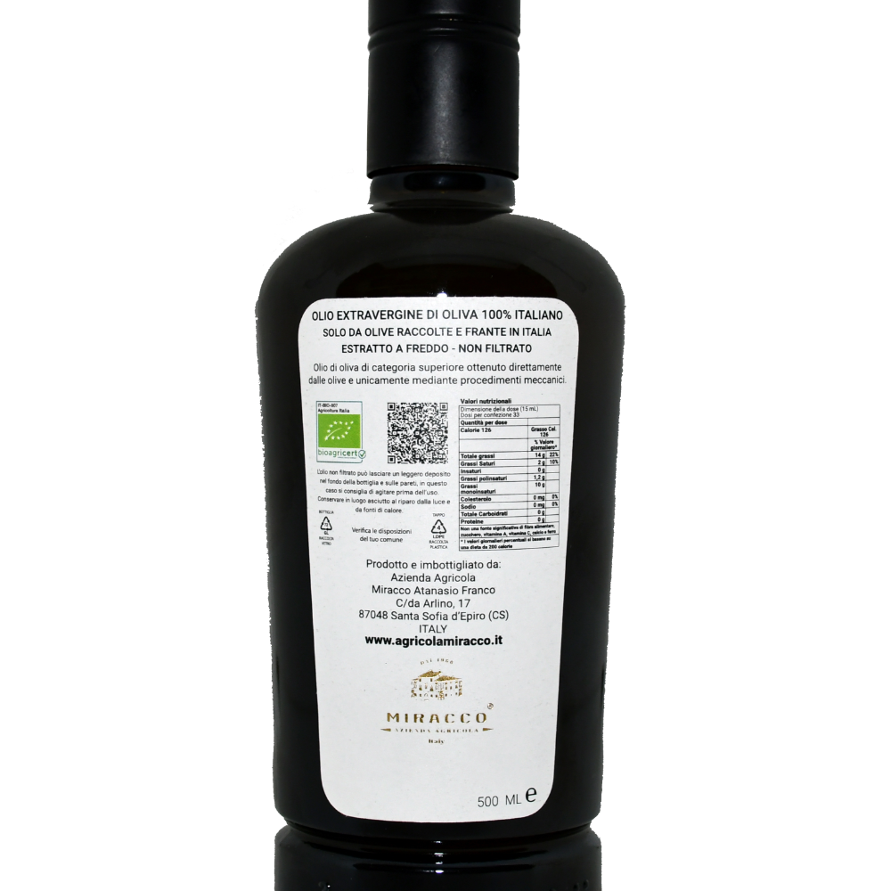 Olio Extravergine di Oliva Italiano Biologico Estratto a Freddo - 50 cl