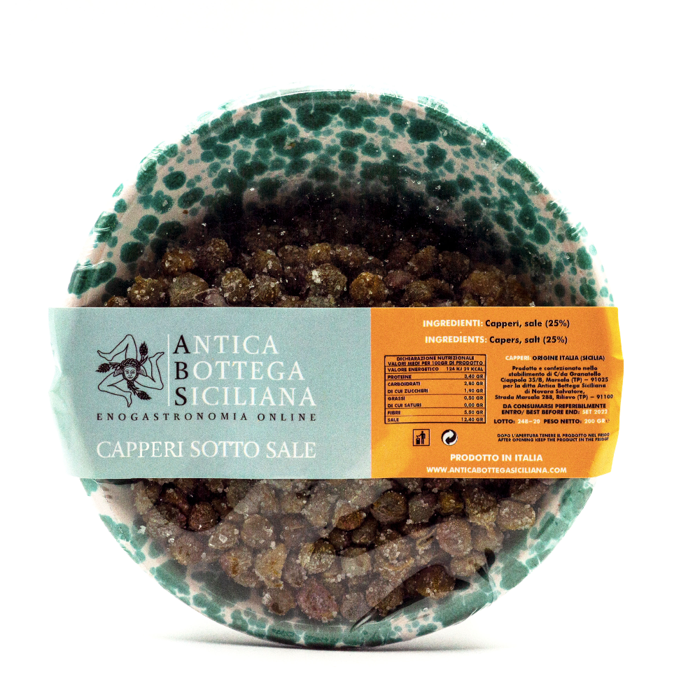 Capperi Siciliani Sotto Sale + Coppetta Tradizionale in Ceramica - 200g