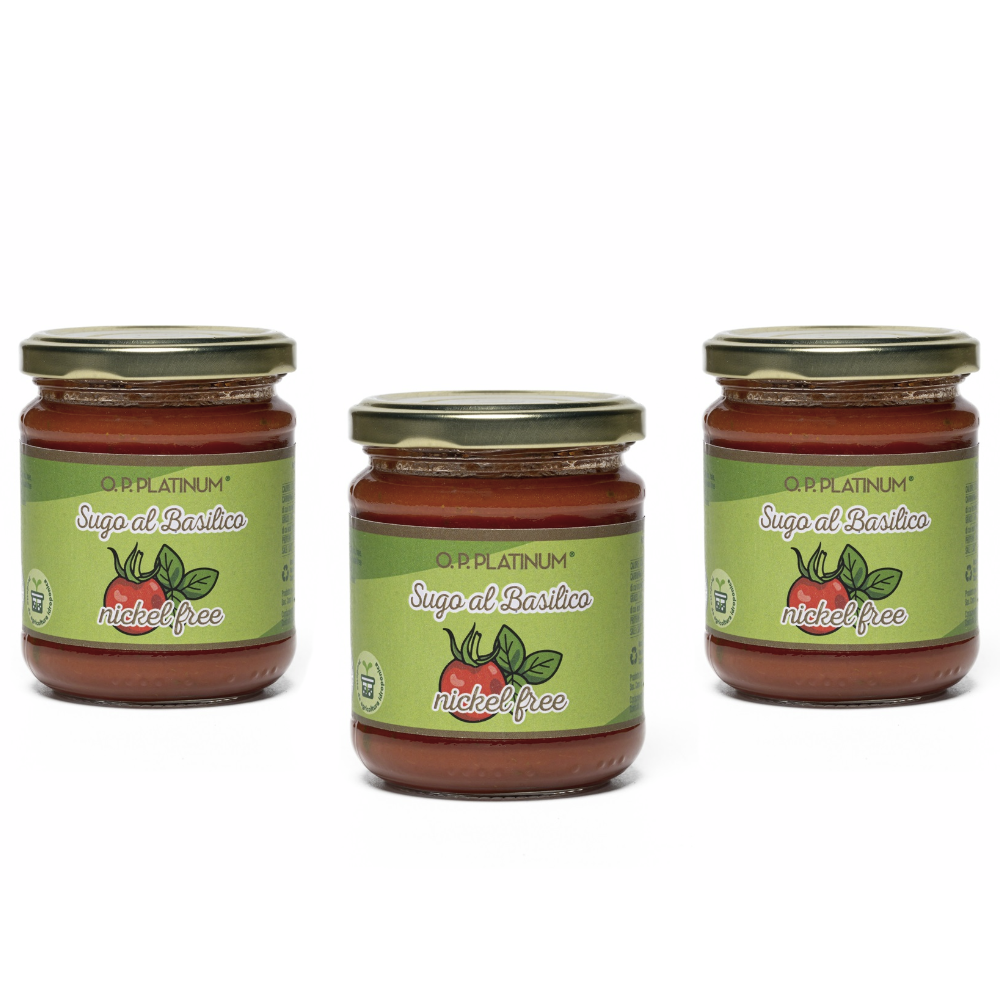 Sugo al Basilico Nickel-Free con Basilico Fresco Siciliano e Pomodori Senza Nichel - 3 Confezioni da 190g