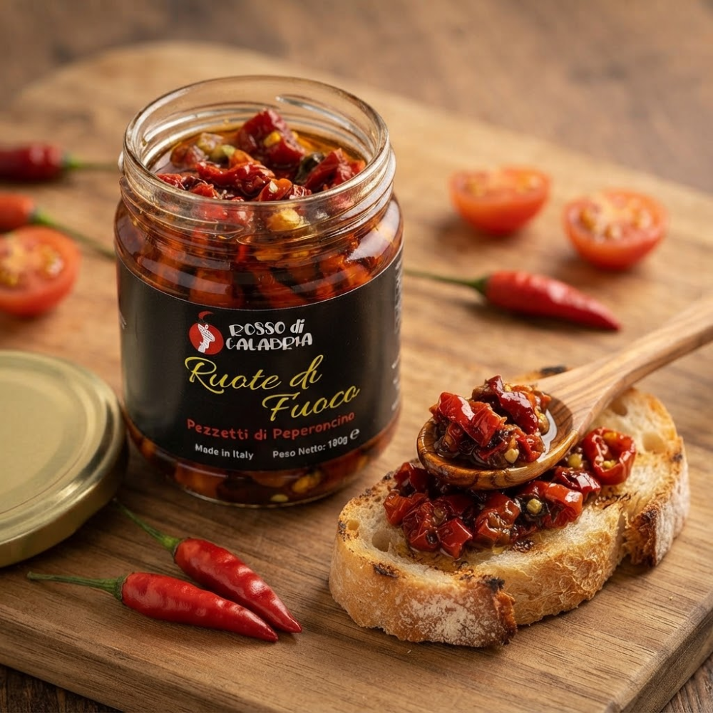 1Kg di Pezzetti di Peperoncino Calabrese "Ruote di Fuoco" - 6 Pezzi da 180g