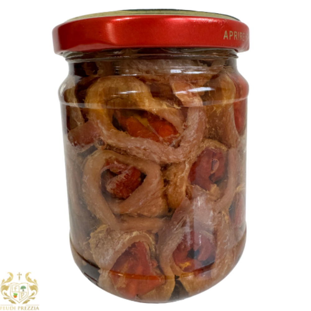 Filetti di Acciughe Arrotolate con i Pomodori Secchi - 200g