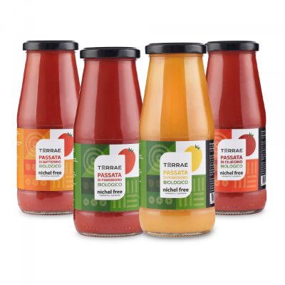 Mix di 5kg di Passate BIO "NICHEL FREE": Pomodoro Giallo, Datterino e Ciliegino - 12pz da 420g 