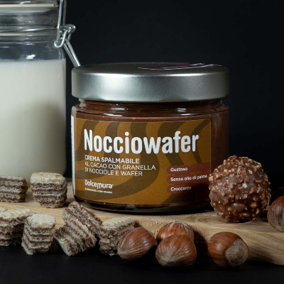 Crema Spalmabile Artigianale al Cacao con Granella di Nocciola e Wafer - Senza Glutine - 250g