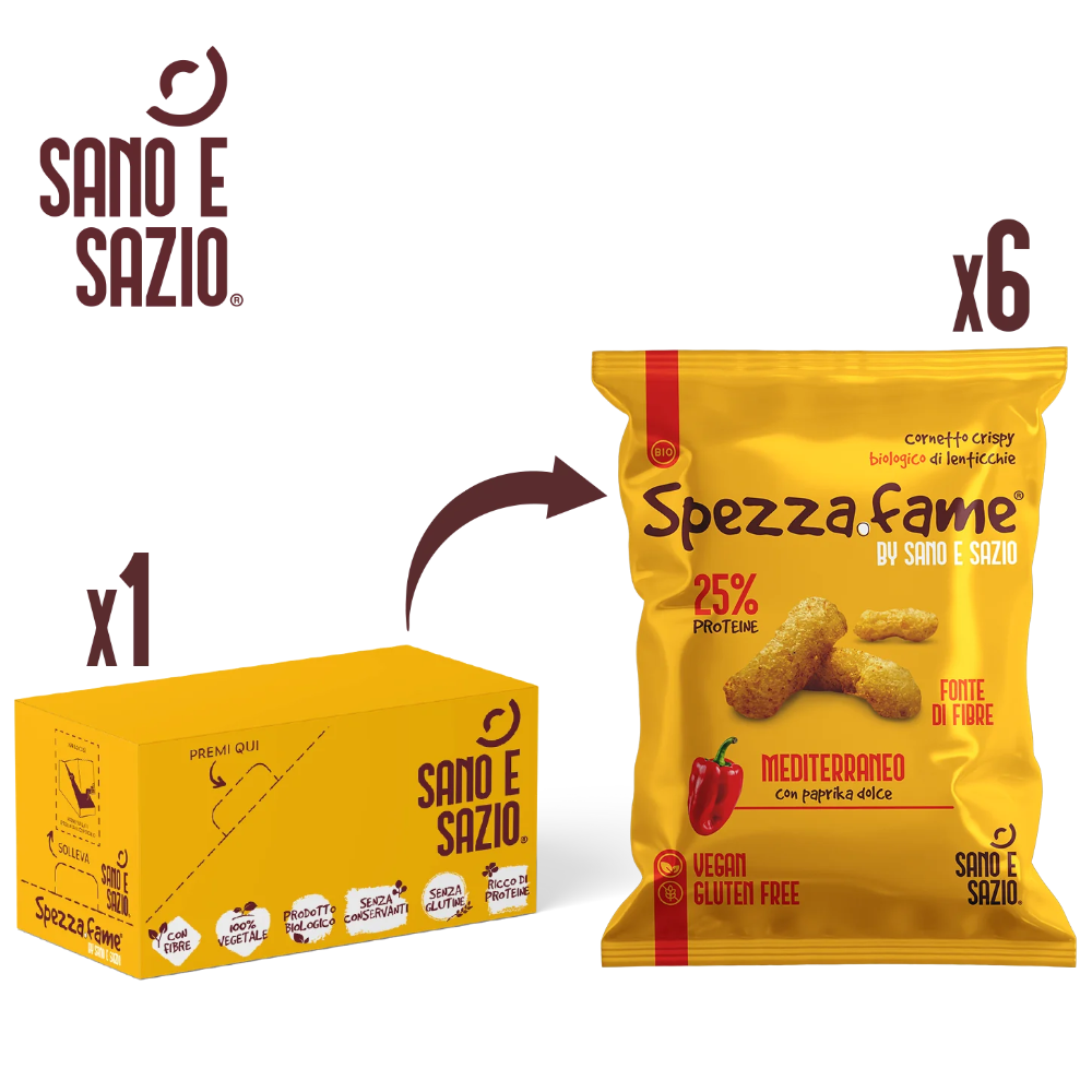 Box da 6 Pezzi di Snack Biologici a Base di Lenticchie con Paprika "Spezza Fame" - 6 pezzi da 30g