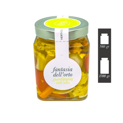 Giardiniera Sott'Olio con Cavolfiori, Carote, Papacella Napoletana, Peschiole Acerbe, Cipolla di Alife, Mele, Sedano, Finocchi - 580g o 1,7Kg