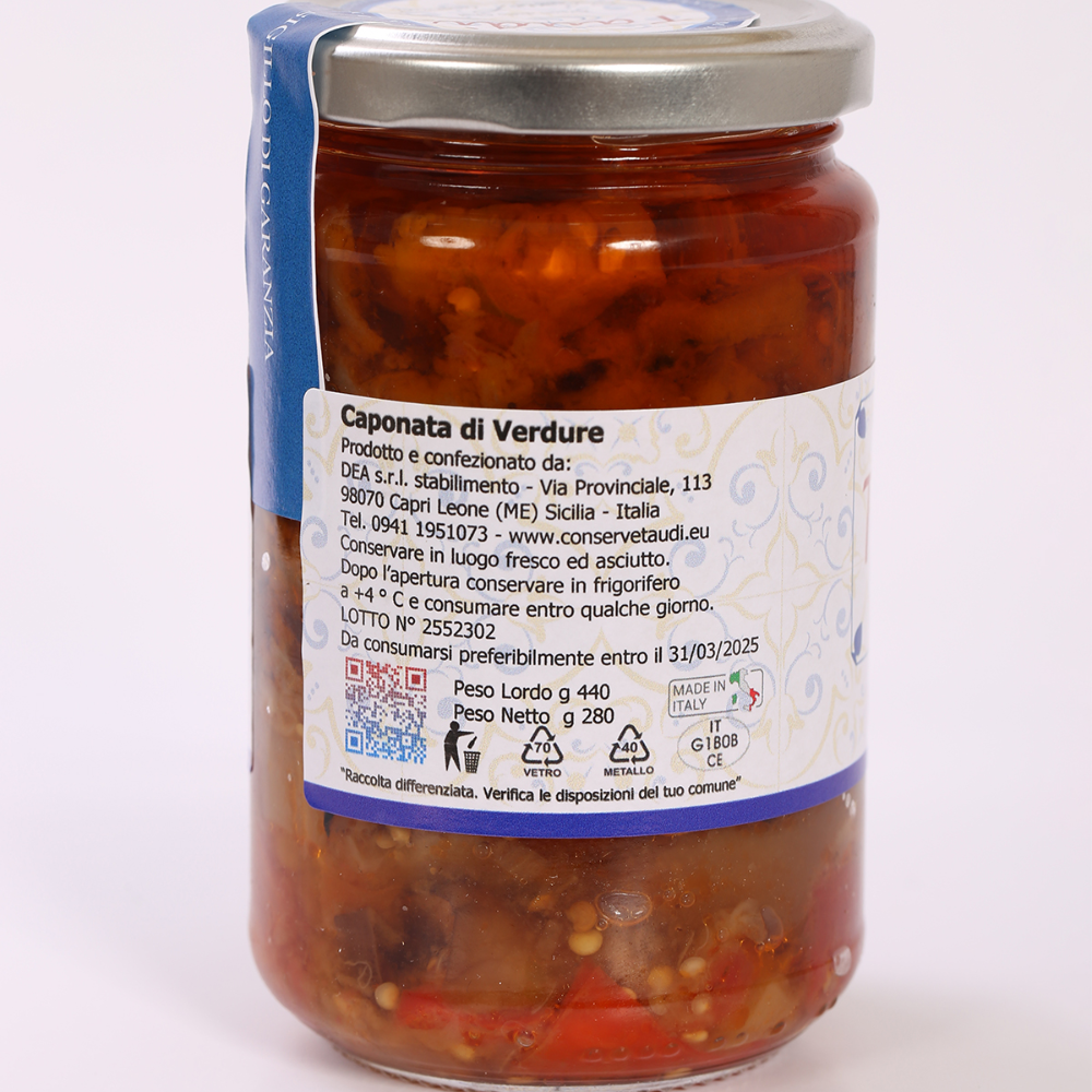  Caponata di Verdure Siciliana in Barattolo Pronta - 280g o 500g