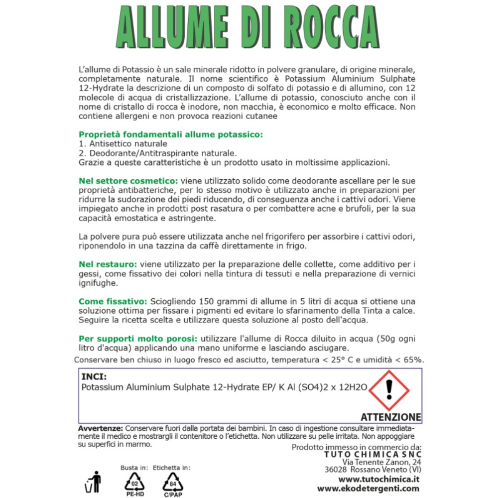 Allume di Potassio, Allume di Rocca in Polvere - 500g