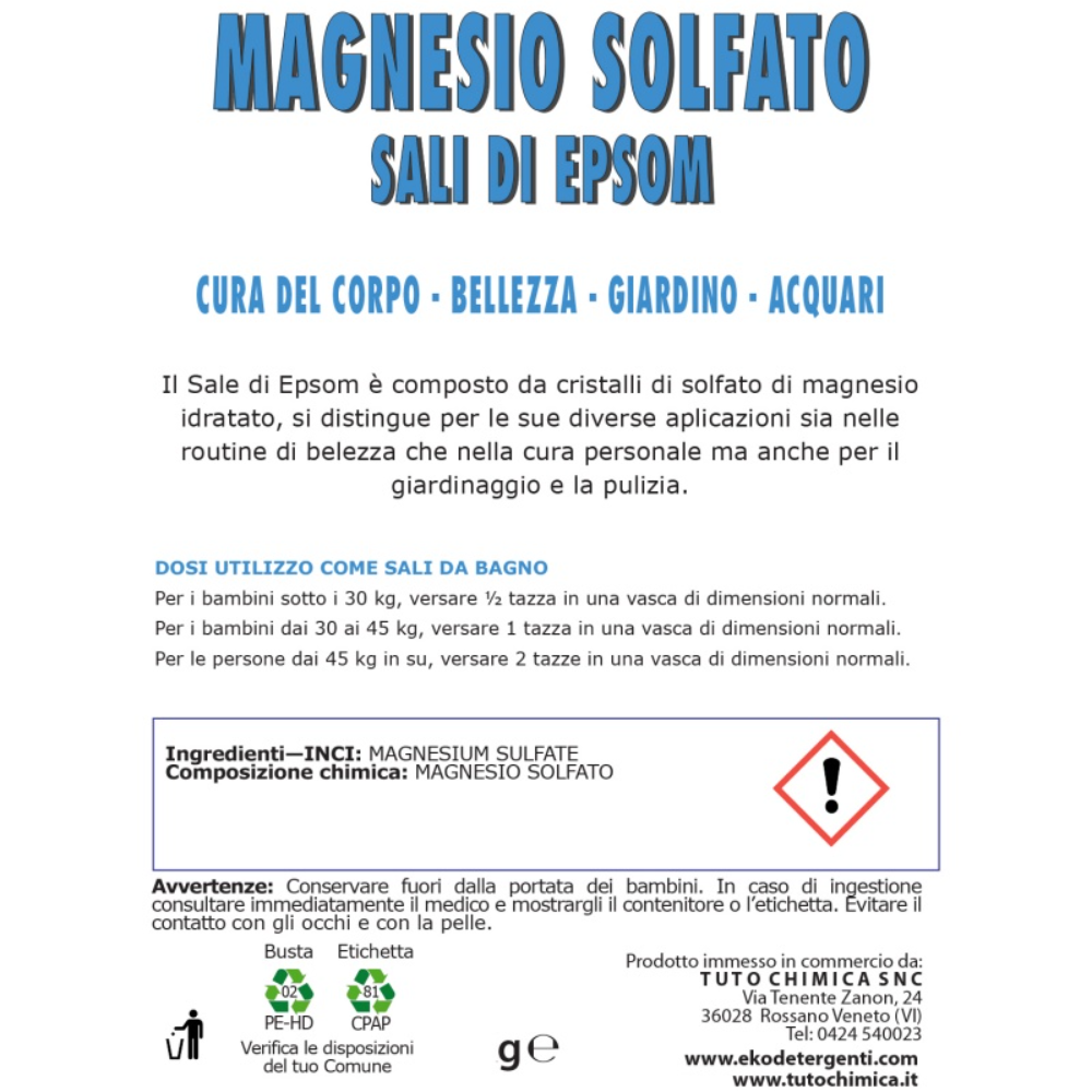Magnesio Solfato o Sali di Epsom - 1Kg