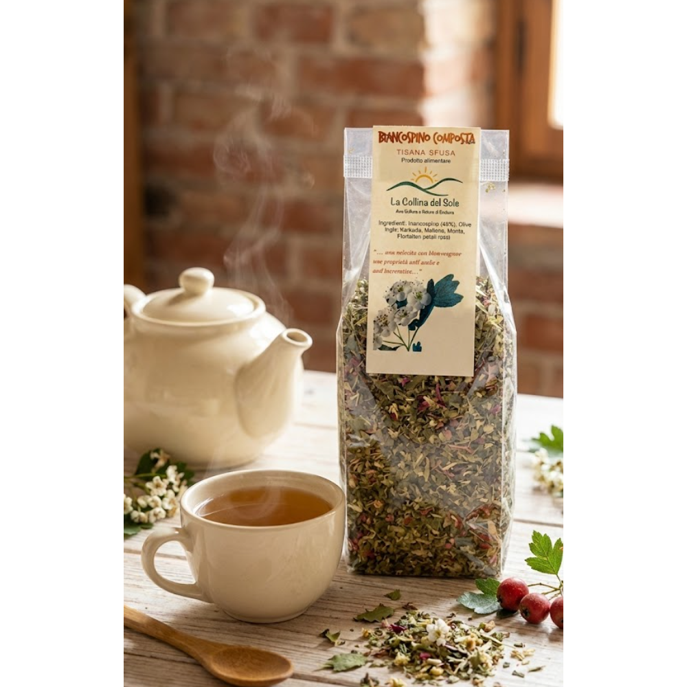 Tisana di Biancospino, Foglie di Olivo, Karkadè, Melissa, Menta e Fiordaliso - 100g