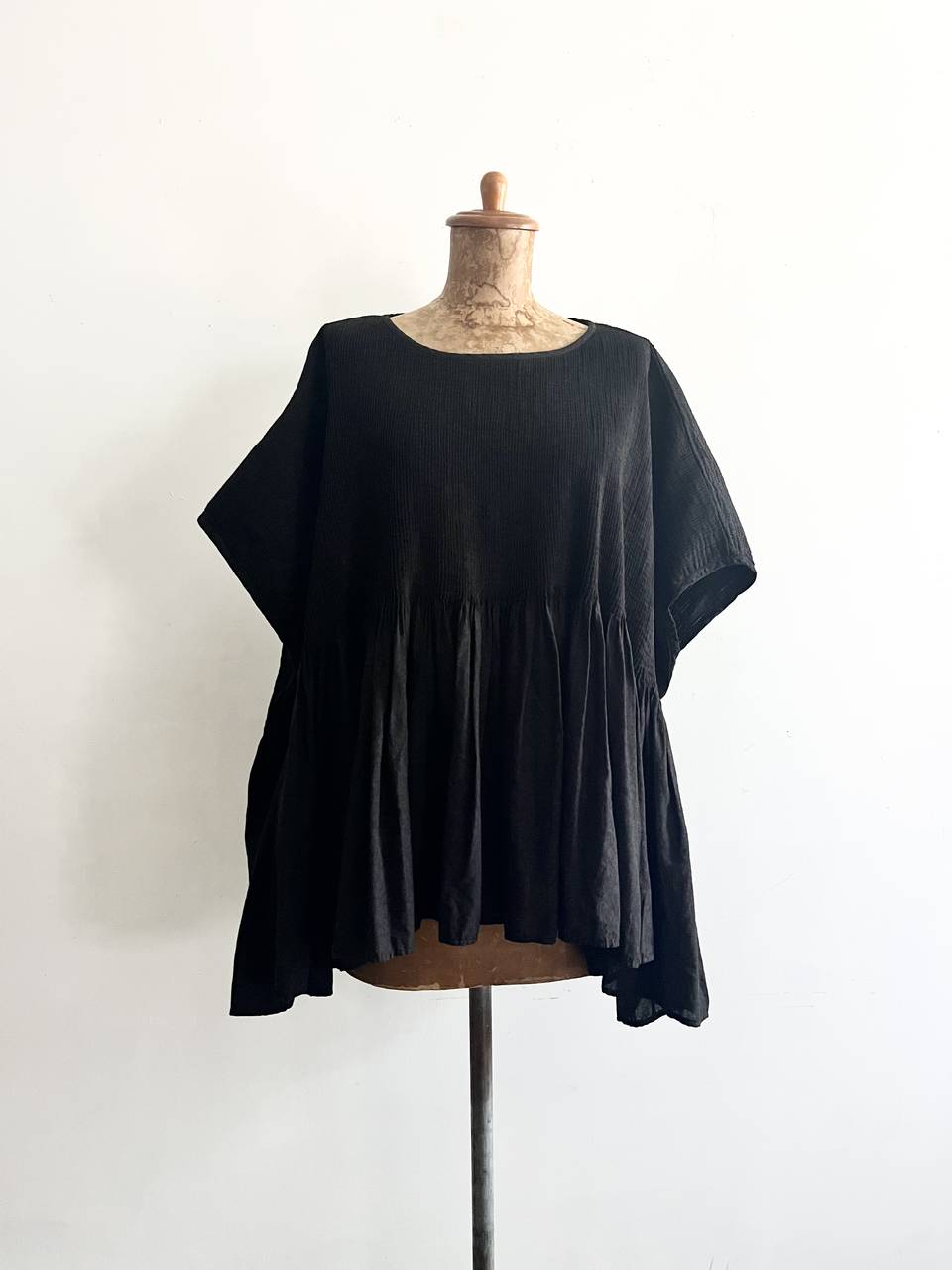 【美品】maison de soil　80’s VOILE SMALL FLOWER PRINT MINI PINTUCK PULLOVER サイズ2　ブラック