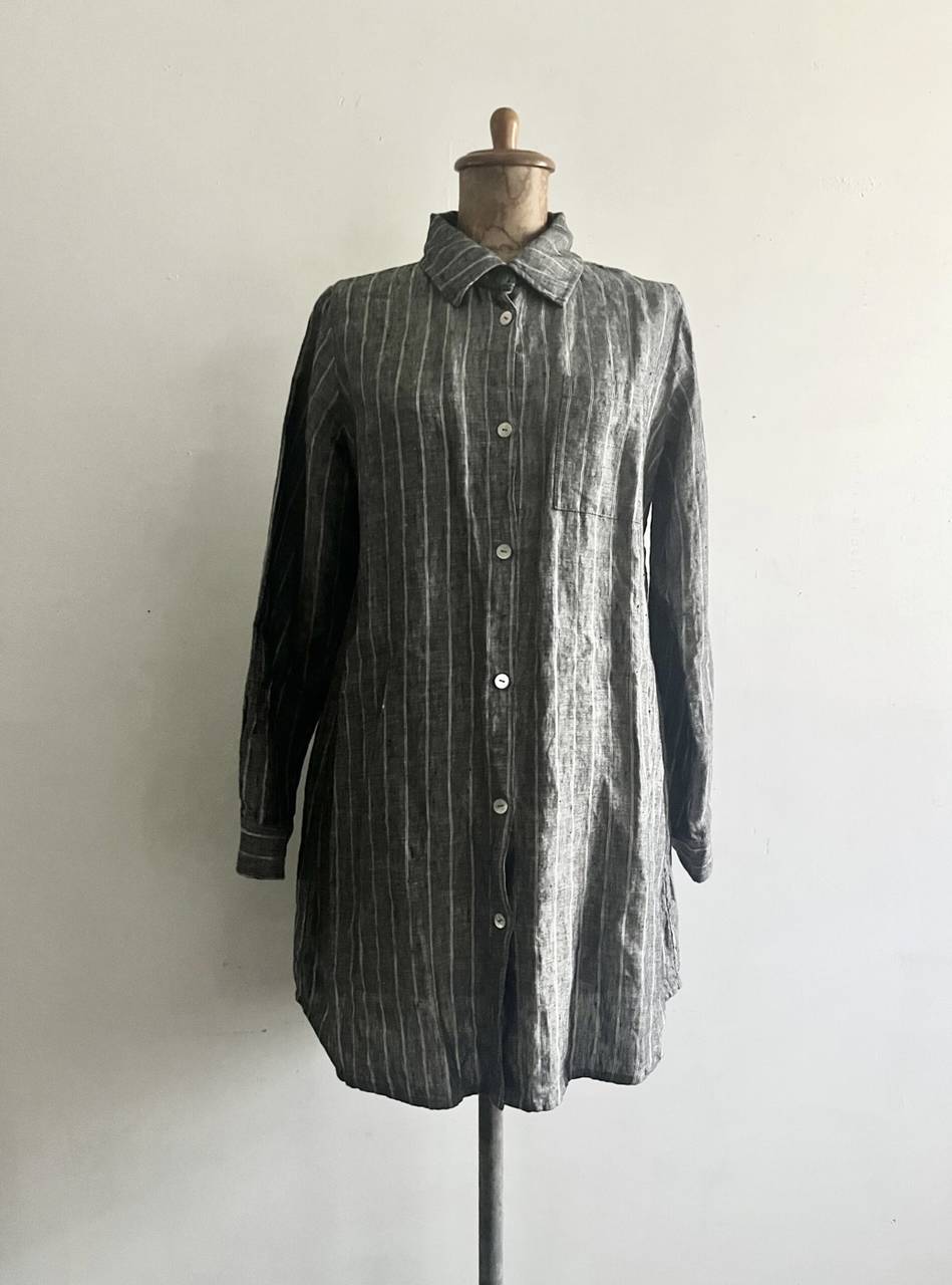 Sikuten　リネンストライプシャツ　グレー