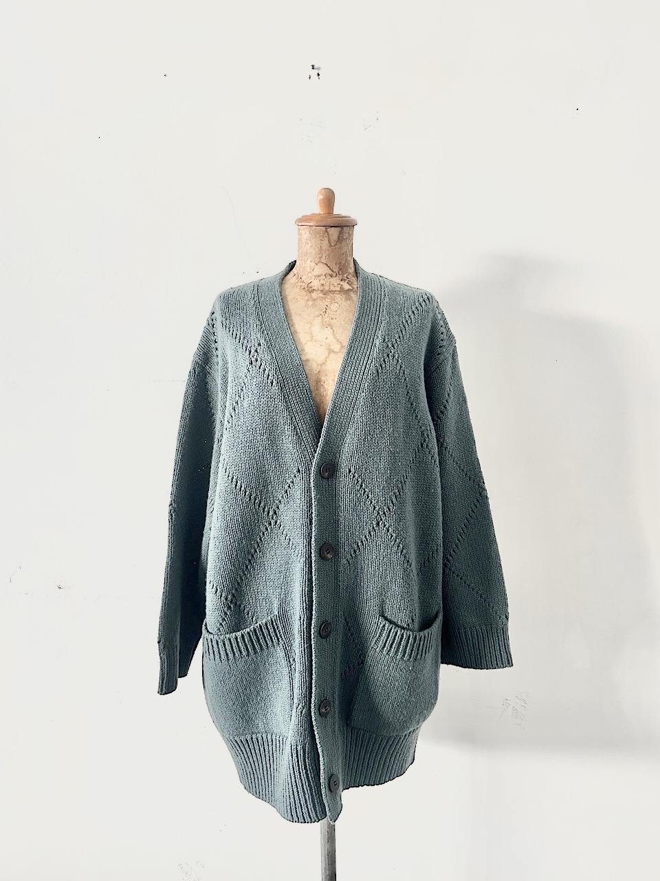 GALERIE VIE　ファインウールアイレット Vネックロングカーディガン　ブルーグリーン