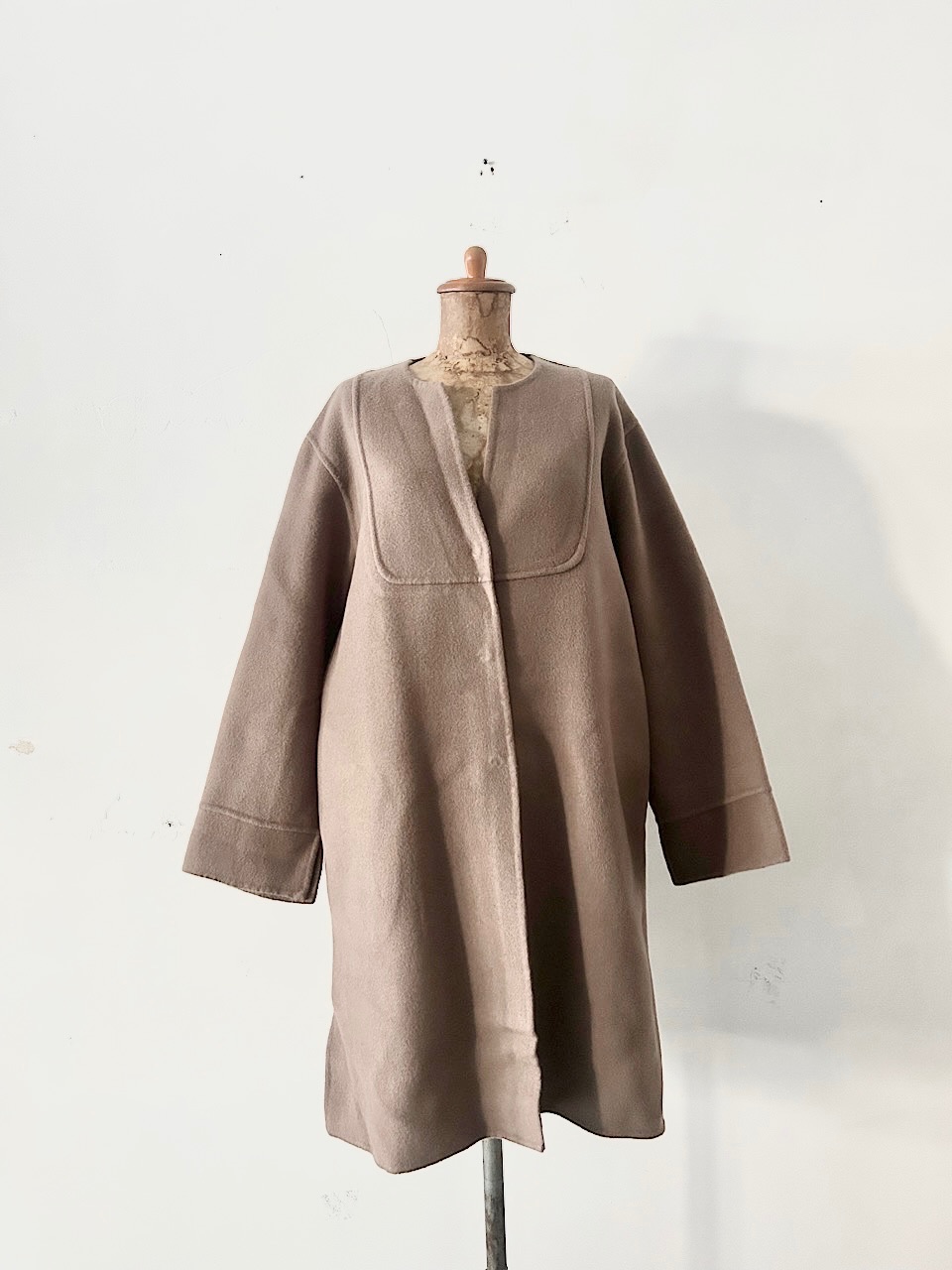 【美品】porter des boutons 　ノーカラーコート　モカ　　