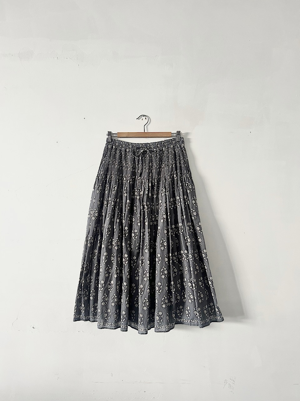 【美品】maison de soil　80s ボイル ラージフラワー ブロックプリント ミニピンタック フレアスカート