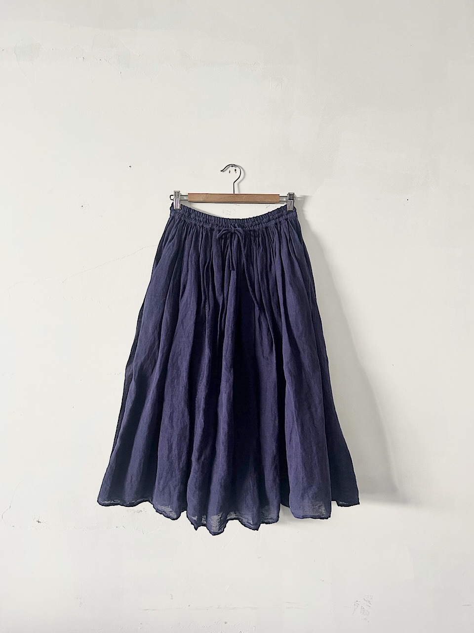 【美品】maison de soil　手織りコットンリネンギャザースカート　パープル
