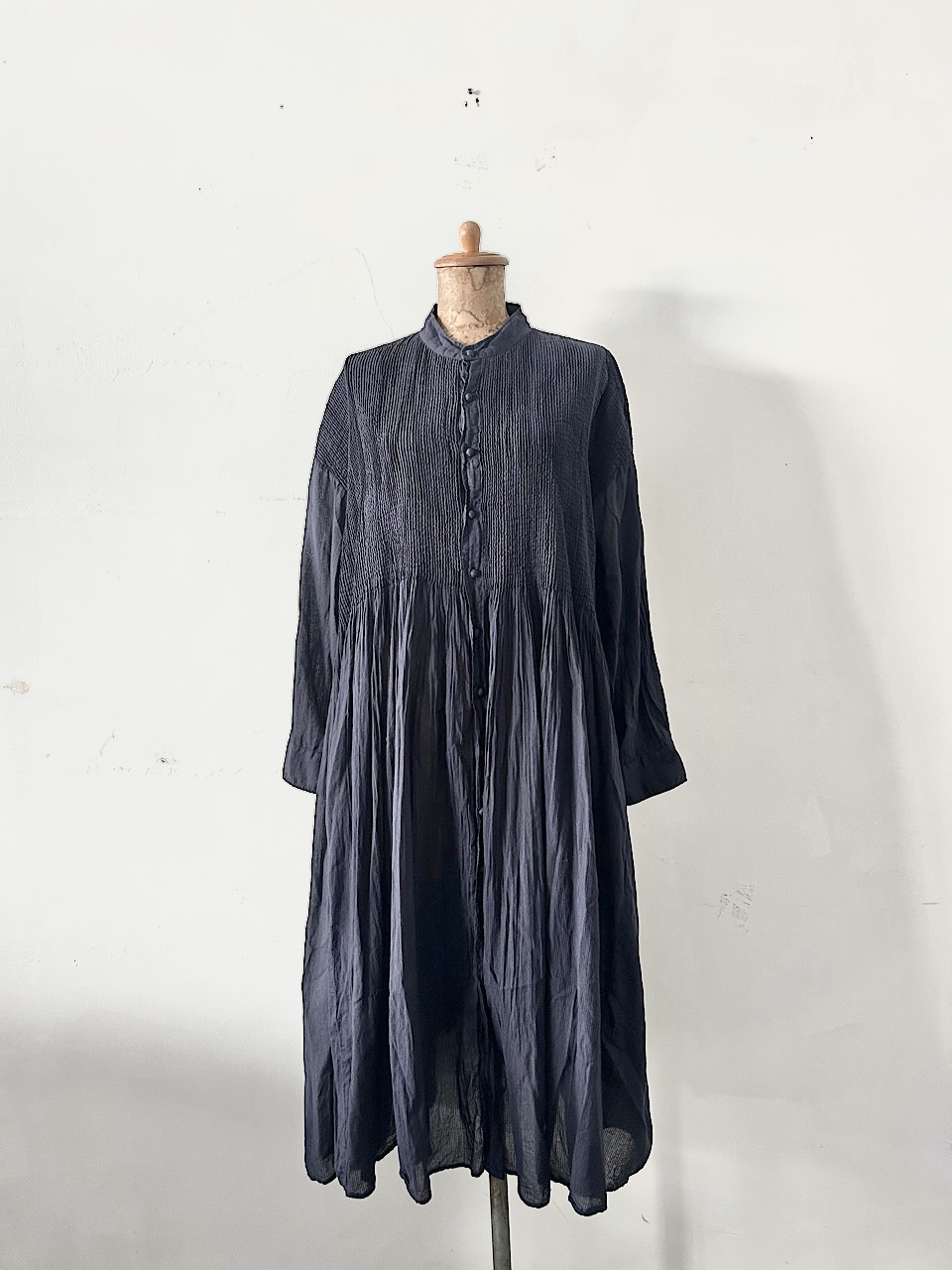 【美品】maison de soil　80'S ORGANIC VOILE STRIPE (OVERDYE) BANDED COLLAR SHIRT DRESS