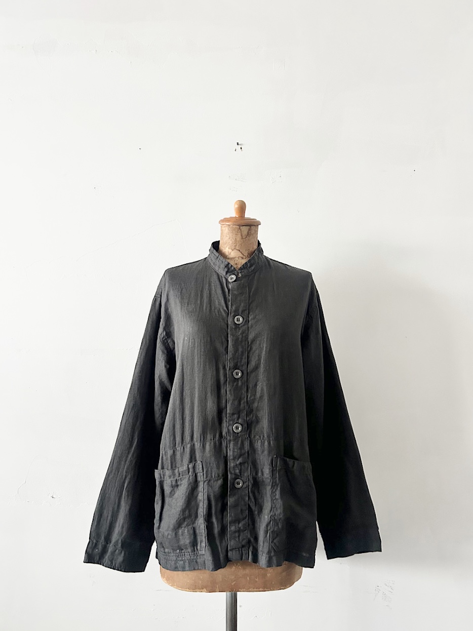 【美品】HTS　HARROW TOWN STORES　LINEN PLAIN STAND COLLAR COVERALL
