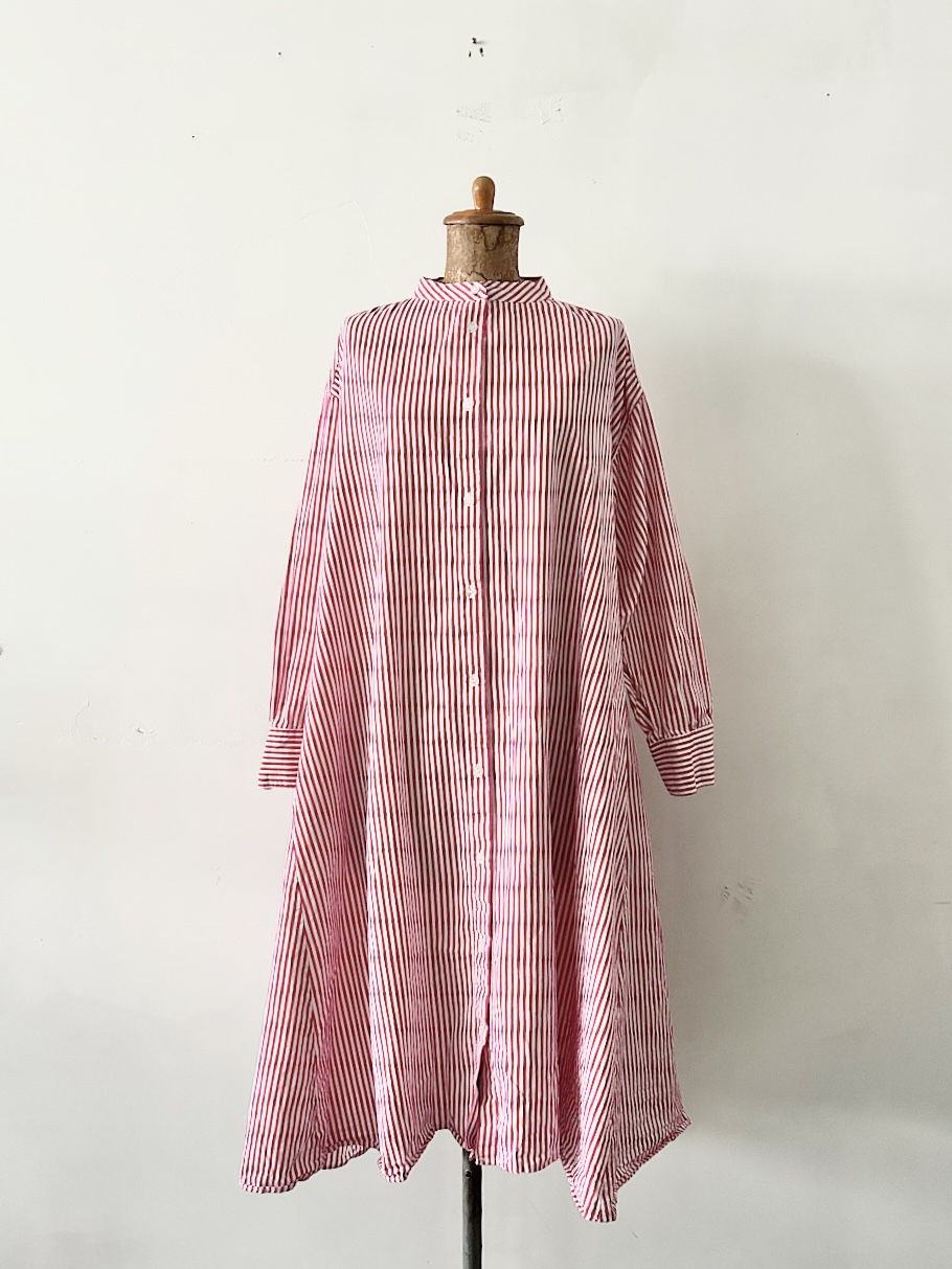 【美品】FREAK’S STORE　ストライプ　ノーカラーシャツワンピース　サイズF