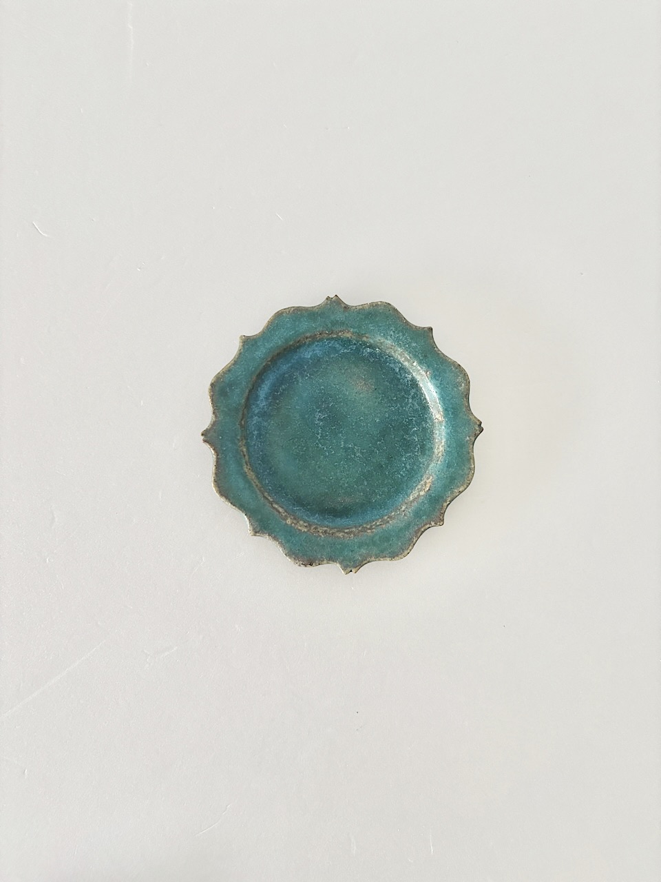 【美品】藤原純　14㎝　小皿　ターコイズ　