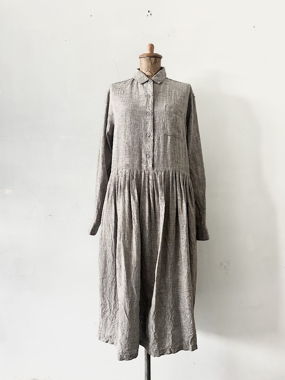 【美品】Colenimo　千鳥柄アイリッシュリネンワンピース　Мサイズ　