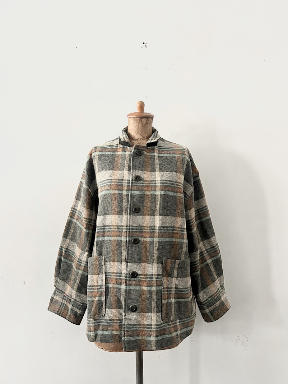 【美品】nestRobe　綿ヘビーツイルチェックシャツ ジャケット　KHAKI